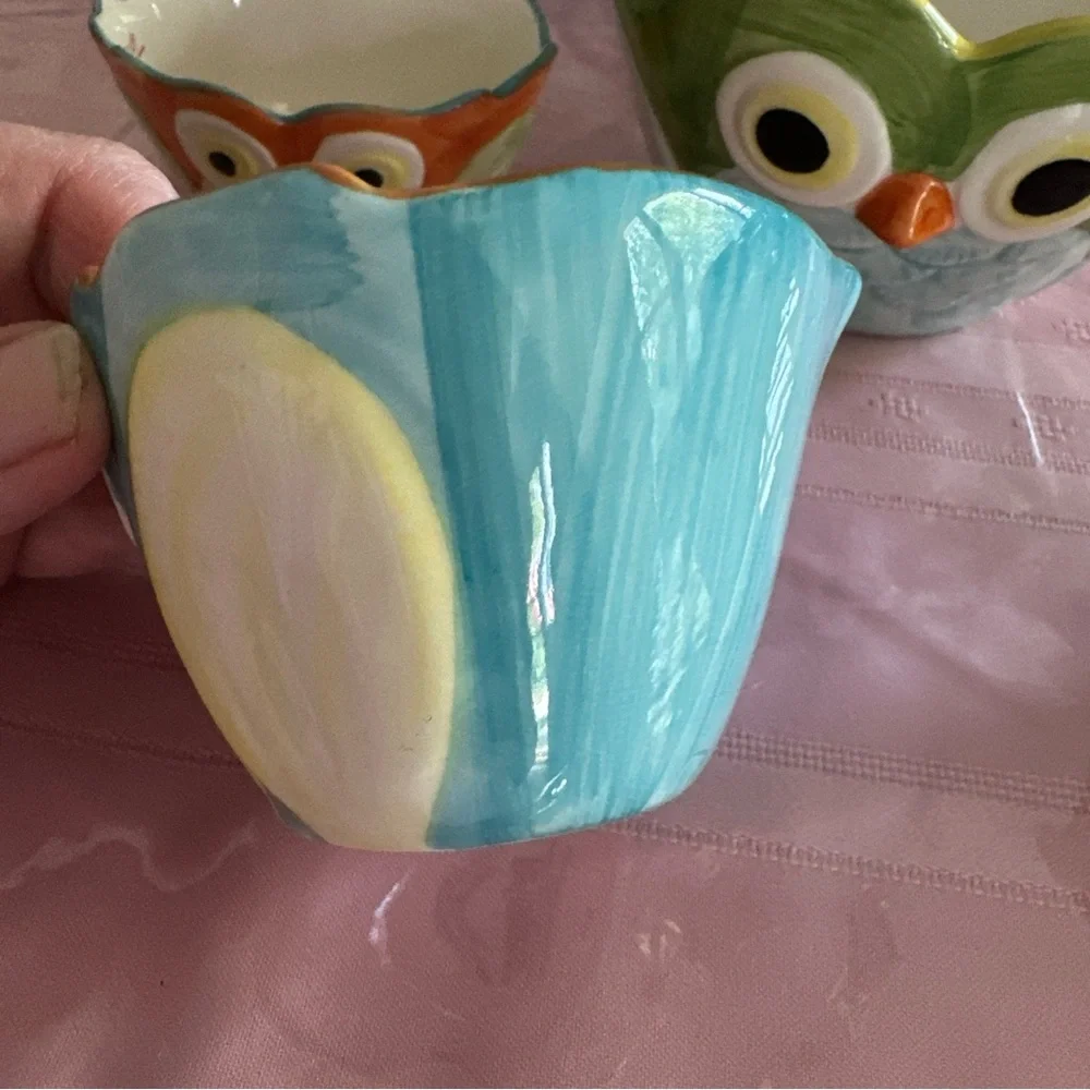 Pier 1 imports set of four measuring cups nesting, hand painted stoneware new